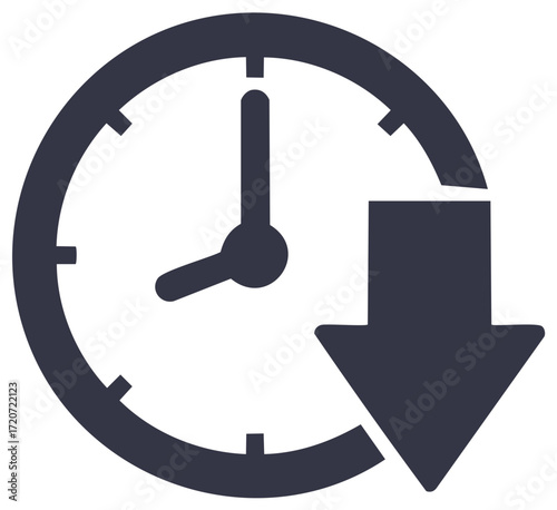 Clock with descending arrow symbol indicating time reduction or deadline approaching