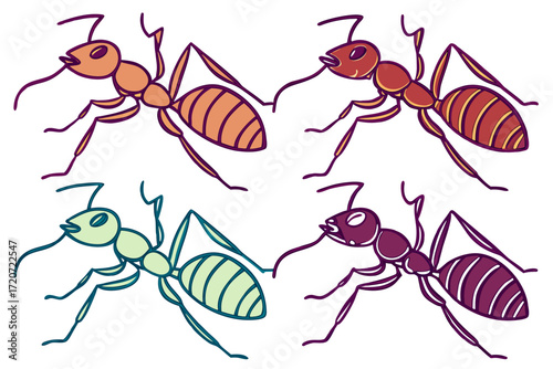 Ant colony walking silhouette vector isolated on white background