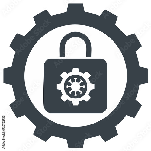 Industrial Lockdown Concept Icon with Gear, Padlock, and Virus Symbol