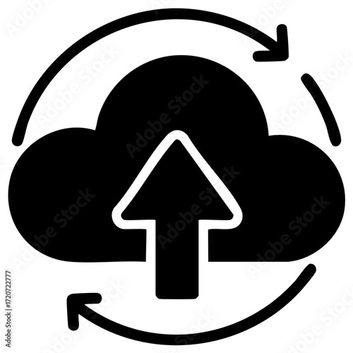 Cloud data transfer and sharing arrow up sign for backup synchronization and upload storage