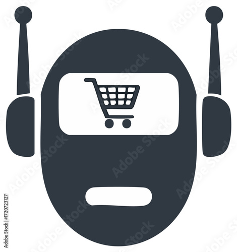 Artificial intelligence shopping assistant robot for e-commerce vector icon