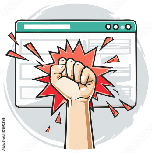 Angry Fist Breaking Web Browser Window Screen Digital Frustration