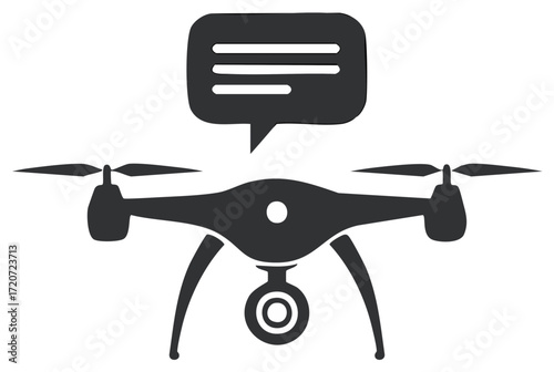 Aerial Drone Device with Chat Bubble Message Minimalist Icon