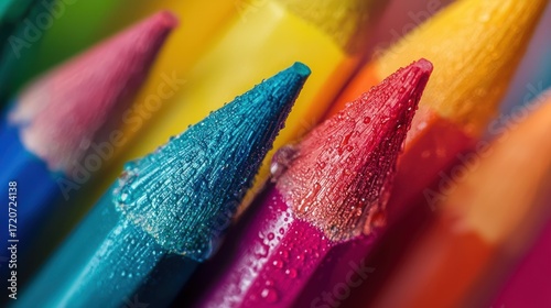 Raindrops on colorful pencils.