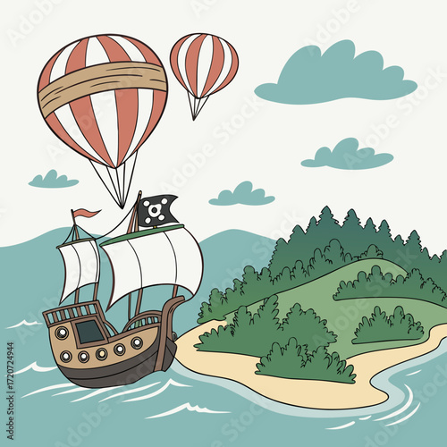 pirate ship on a sea