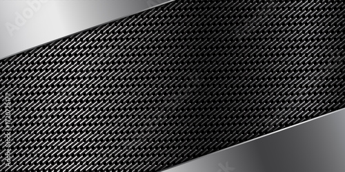 Modern dark carbon fiber background with shiny metallic silver diagonal elements.