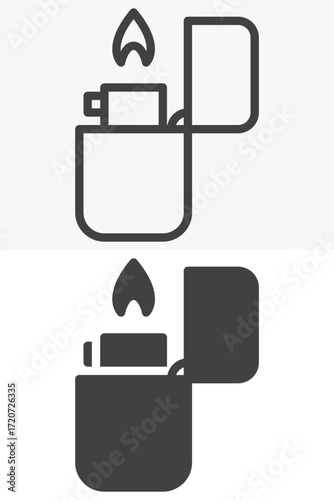 Fire lighter torch icon set in outline and solid style