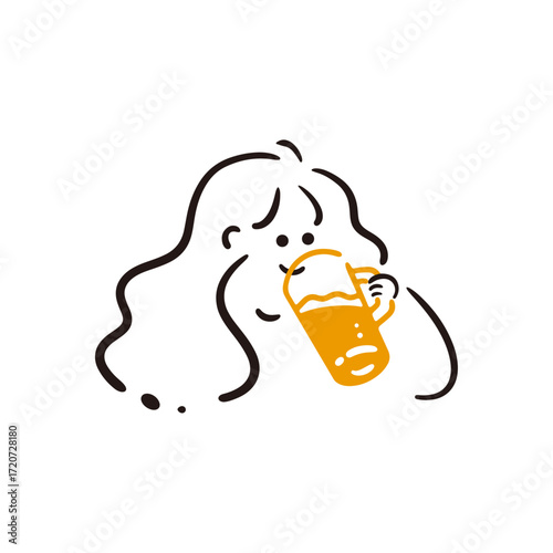 【単品】ジョッキビールを飲む女の子のイラスト
