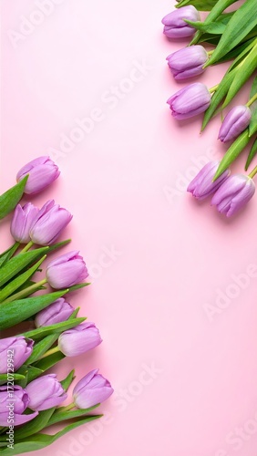 Pink backdrop with lavender tulips