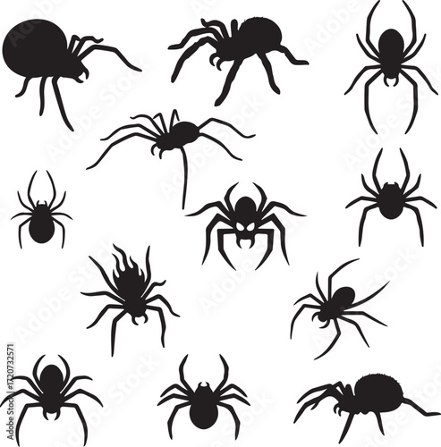 Creepy Spider Silhouettes: A collection of dark, ominous spider silhouettes on a minimalist backdrop. Ideal for spooky designs and eerie backgrounds.