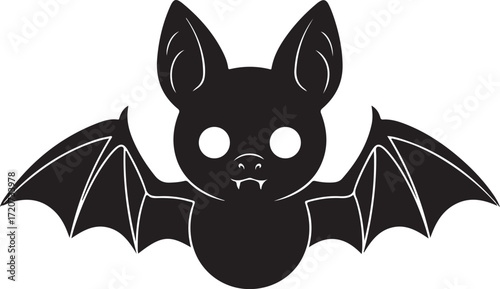 Cute Bat Icon: A whimsical illustration presents a charming bat silhouette with outstretched wings, perfect for Halloween decorations or playful designs.