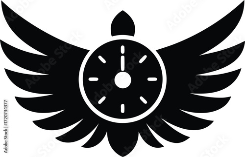 Clock With Wings Time Flies Silhouette Vector Art Illustration