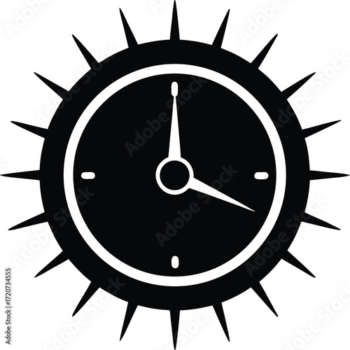 Daytime Clock Sun Inside Clock Silhouette Vector Art Illustration