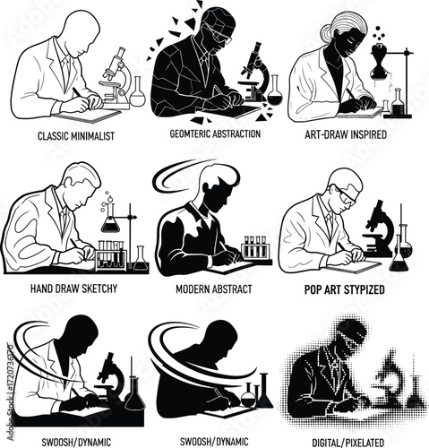 Silhouette, scientist, laboratory, microscope, glassware, experiment, research, science, chemistry, biology, medical, lab