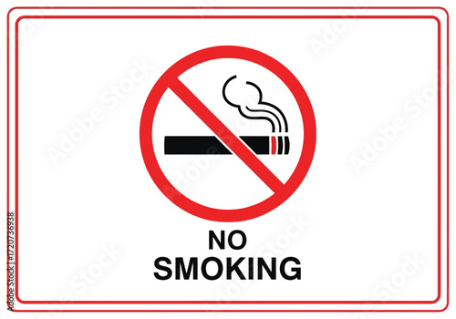 Vector illustration of no smoking sign with a red circle and slash over a lit cigarette, indicating a prohibition against smoking