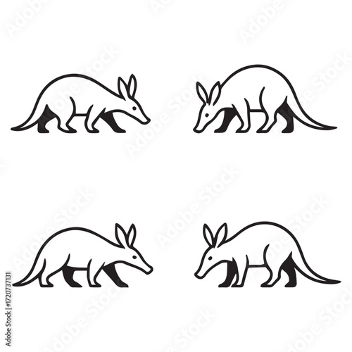 Silhouette illustration of a wild kangaroo and other animals for a nature vector collection