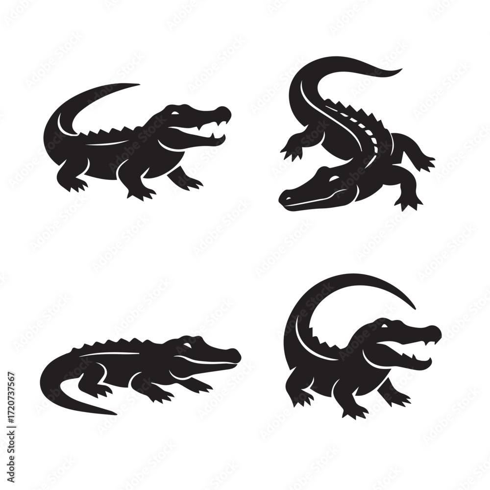 Fototapeta premium Vector illustration of a green crocodile, a wild reptile creature with a tail, an isolated cartoon alligator