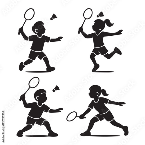 Woman and man badminton and tennis player running after the ball, a dynamic vector illustration capturing the spirit of competition