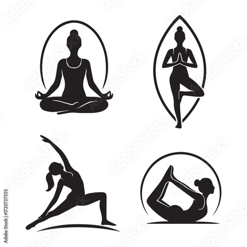 Silhouette of a woman and man in a yoga pose, a vector illustration for fitness, gymnastics, and sport