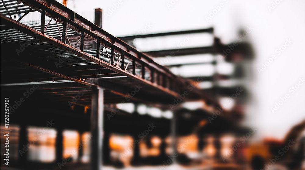 Fototapeta premium girders. Steel frame structure under construction with ambient lighting and minimal background, real-estate listings.