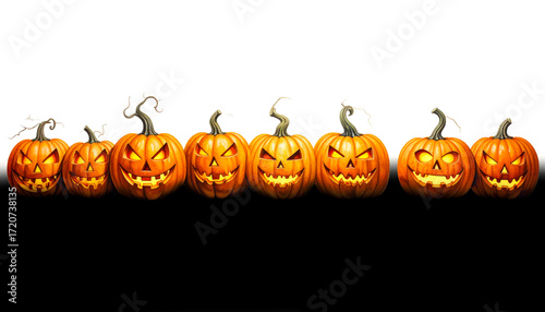Halloween pumpkins with scary faces isolated on white background. 