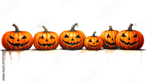 Halloween pumpkins with scary faces isolated on white background. 