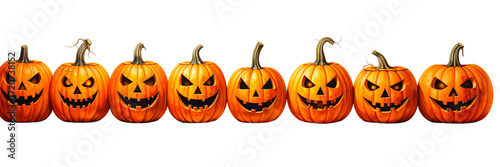 Halloween pumpkins with scary faces isolated on white background. 