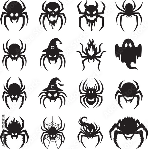Spooky Spider Silhouettes for Halloween: A collection of eerie and menacing spider silhouettes, perfect for Halloween-themed designs, decorations, and spooky creative projects.