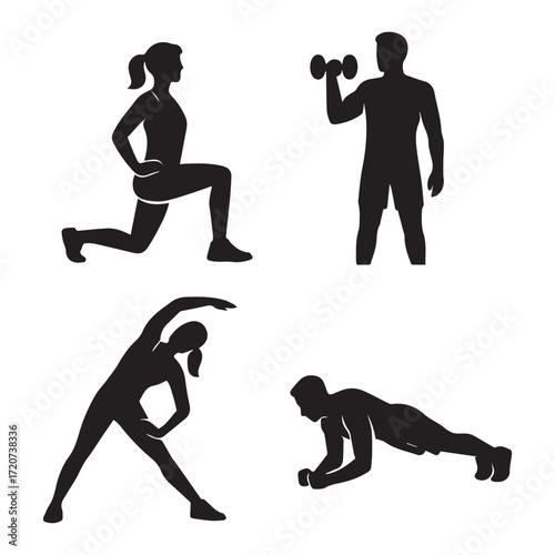 Silhouette of a woman and man in a yoga pose, a vector illustration for fitness, gymnastics, and sport