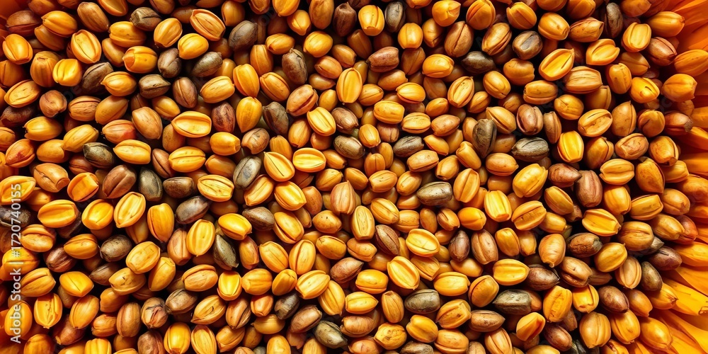 Fototapeta premium A close-up of numerous sunflower seeds forming a textured background, shells, abstract