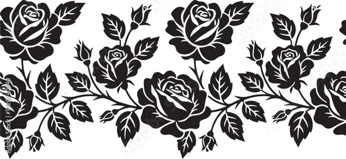 Floral Symphony: Elegant floral border design. A seamless floral border design.