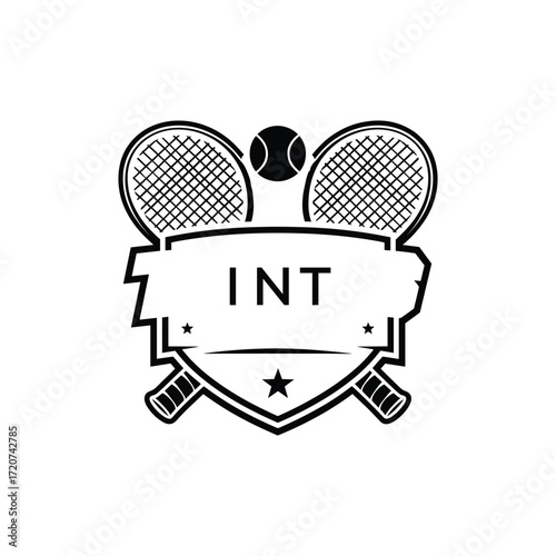 INT Tennis Company logo. INT Racket and Ball logo design for entrepreneur and business. INT Athletic Branding best icon.
