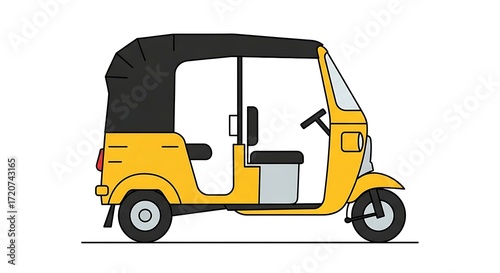 Vibrant yellow auto rickshaw illustration ready for travel in India, perfect for tourism, transport, and adventure projects