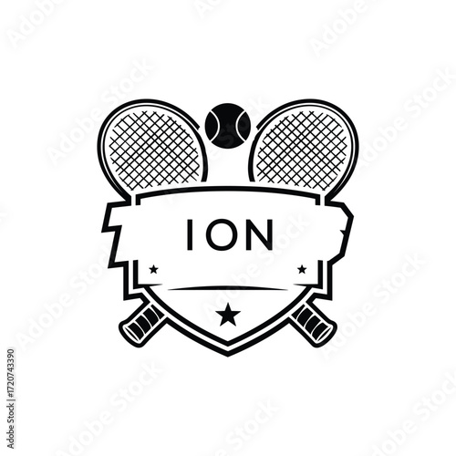 ION Tennis Company logo. ION Racket and Ball logo design for entrepreneur and business. ION Athletic Branding best icon.
