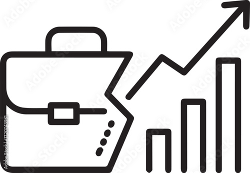 Achieving Business Growth: Modern Briefcase Icon with Rising Graph Symbolizing Success, Financial Gains, and Career Advancement, originally a scalable vector graphic