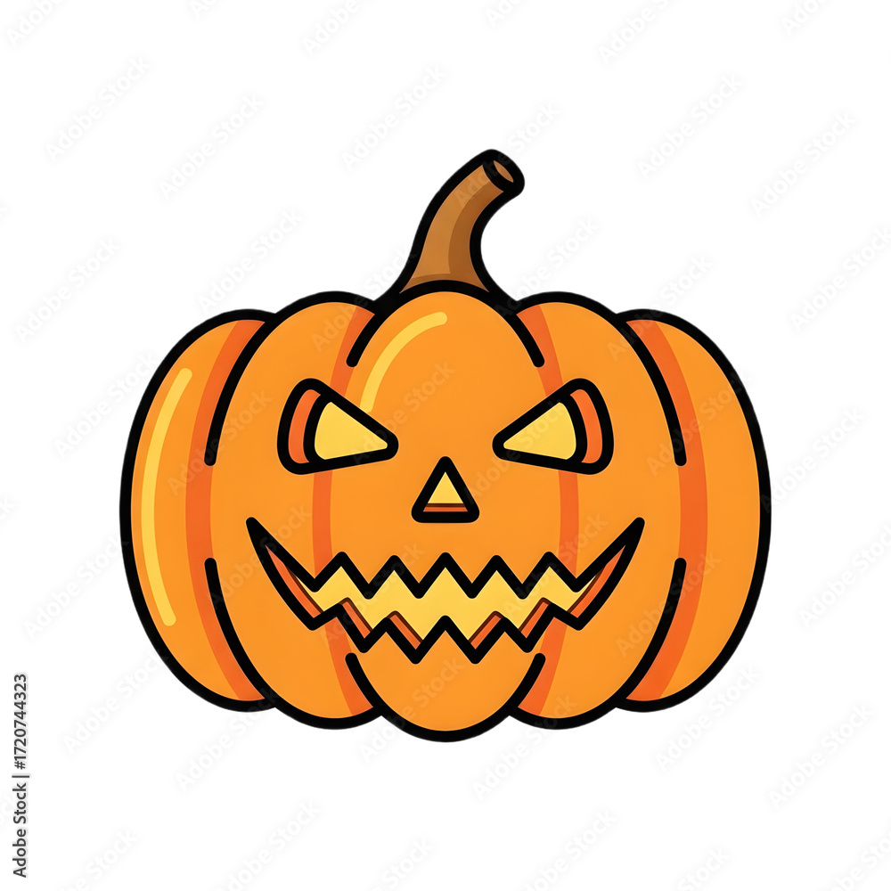 Fototapeta premium A carved Halloween pumpkin with a spooky face, ready for trick-or-treaters.