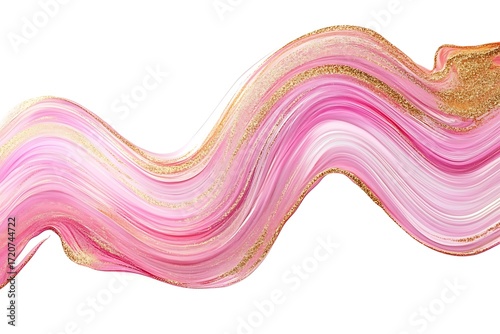 Elegant Pink Swirl with Gold Glitter on a White Background Abstract Design