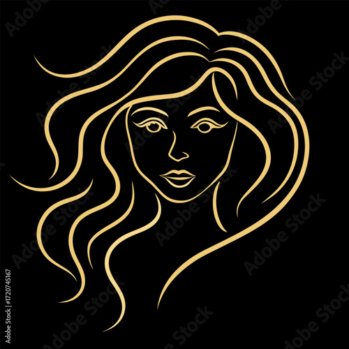 Elegant Golden Outline of a Woman's Face A Vector Illustration