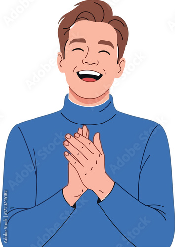 Happy man clapping hands illustration vector art design editable vector