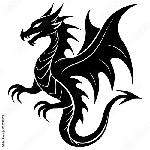 Black Dragon Vector Illustration Fierce Tribal Design