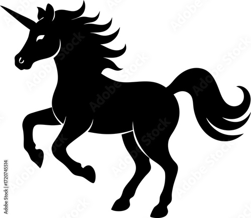 Dynamic black unicorn vector illustration for fantasy designs and magical themes