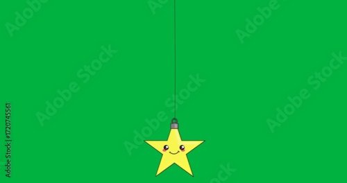 Graphic designer adding yellow star ornament on transparent background, with glossy eyes and smile