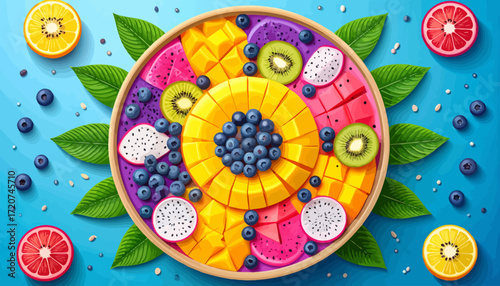 Vibrant Tropical Fruit Platter with Mango, Dragon Fruit, and Kiwi, Perfect for Healthy Eating