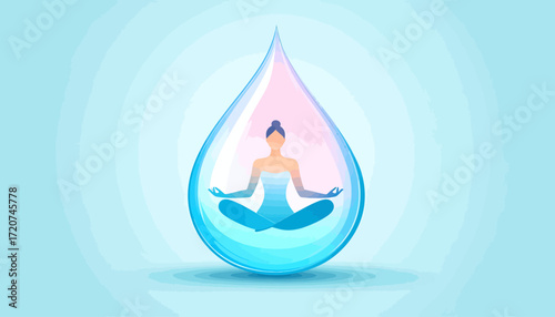Serene Woman Meditating in a Water Droplet, Symbolizing Calmness, Purity, and Inner Peace