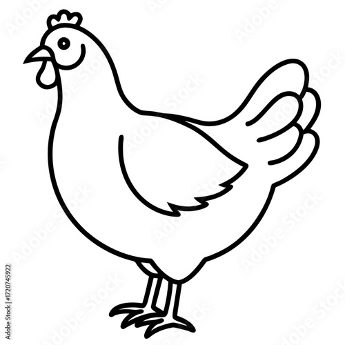 Vector chicken illustration in black and white simple outline