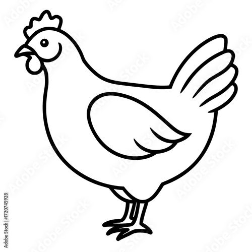Black and white vector illustration of a chicken animal poultry fowl