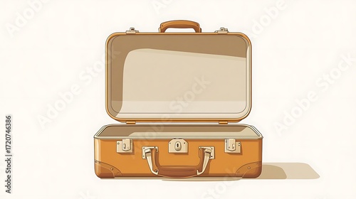 Opened empty cartoon brown suitcase on a white background,Travel concept