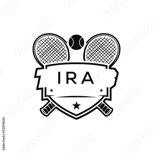 IRA Tennis Company logo. IRA Racket and Ball logo design for entrepreneur and business. IRA Athletic Branding best icon.
