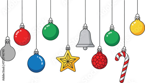 Christmas ornaments hanging vector illustration design editable vector