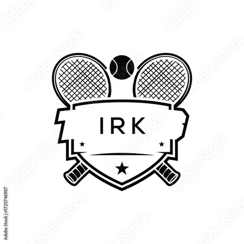 IRK Tennis Company logo. IRK Racket and Ball logo design for entrepreneur and business. IRK Athletic Branding best icon.
